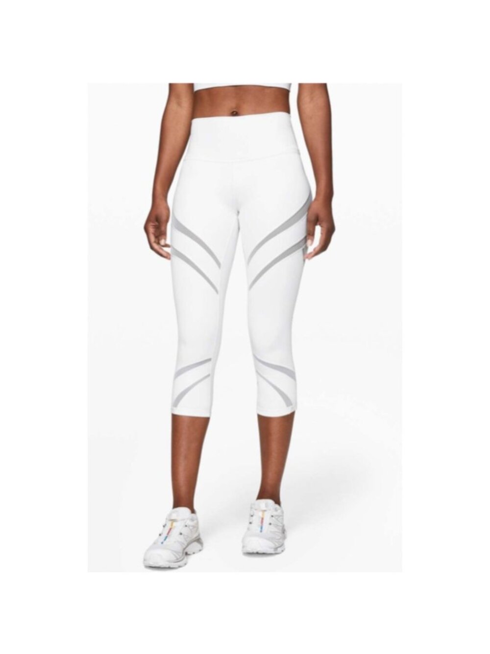 Lululemon Wunder Under‎ High Rise Crop 21" Legging Womens 12 White Mesh Luxtreme